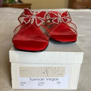 VTG Norman Kaplan Las Vegas Clear Pumps Silver Bow Rhinestones, sz 6.5